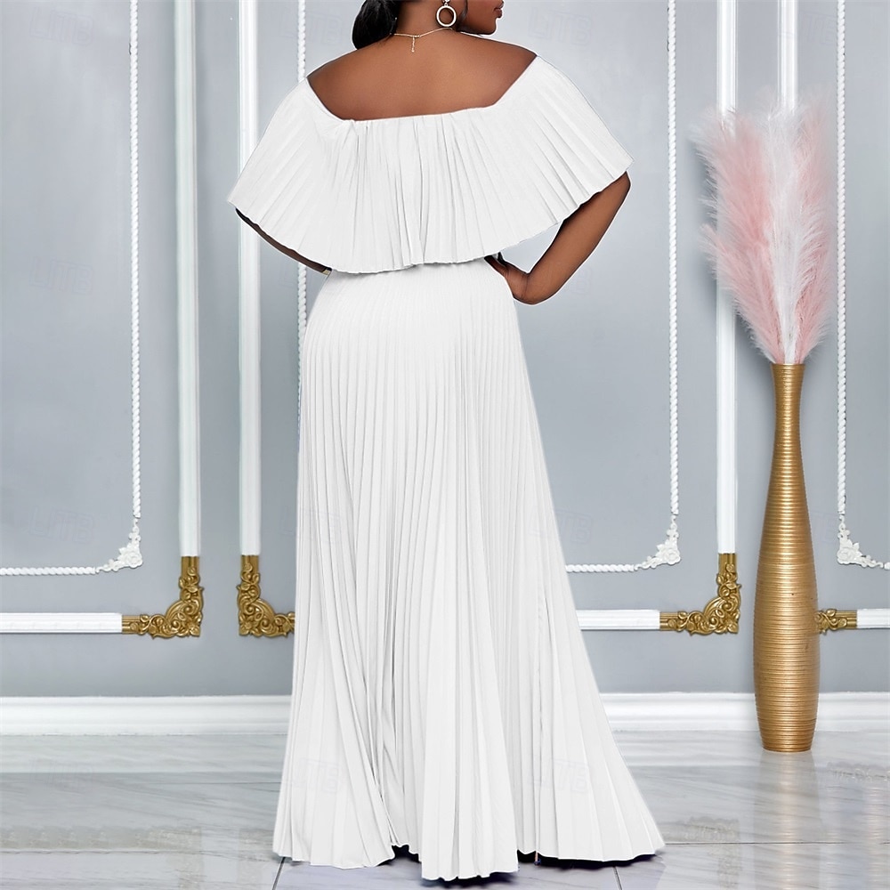 Robe A-Line robes de quinceanera élégante robe mariage invitée de mariage longueur sol manches courtes épaules dénudées polyester sans dos avec plis de 2025 ? $89.99 –P17