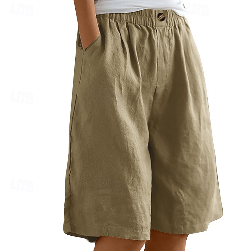 Dame Shorts Bukser Fritid Knelengde Naturlig عادي Lomme Elastisk midje comfy Utendørs Dagligdagstøy Ut på byen Påfugl Blå Aprikos Lysebrun Lys Himmelblå Sommer Normal 2025 - $16.99 –P9