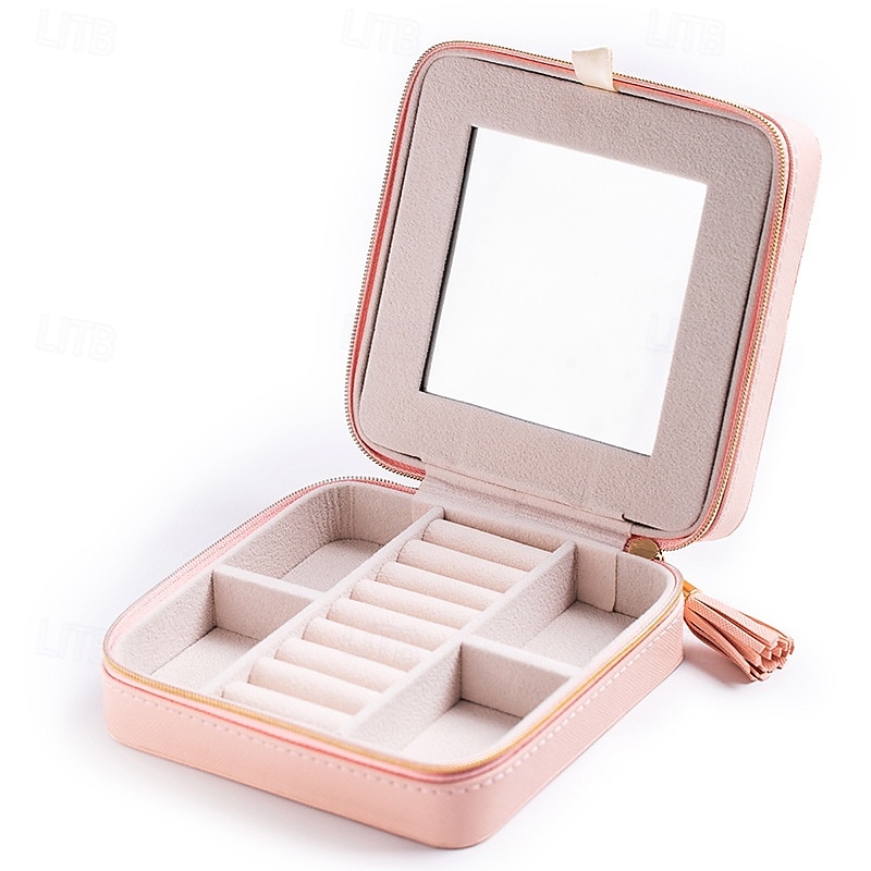 Boîte à bijoux de voyage avec miroir, étui de rangement portable en cuir PU, boîte à bijoux multifonctionnelle pour boucles d'oreilles, bagues, colliers et accessoires de 2025 ? $21.99 –P3