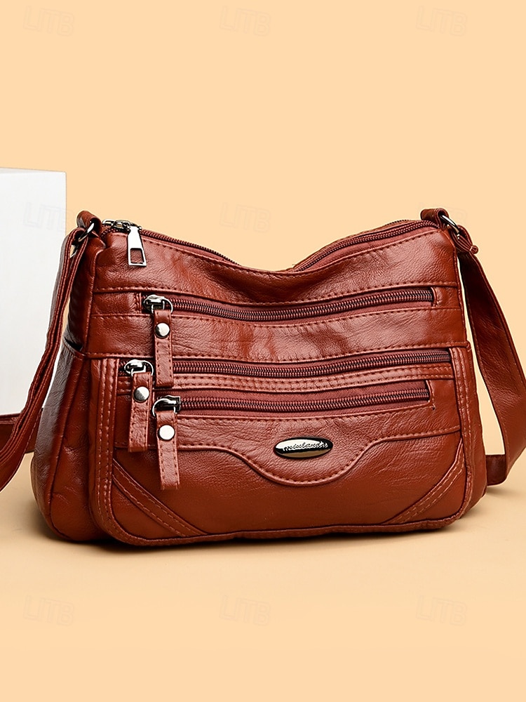 braune Umhängetasche aus Kunstleder für Damen mit mehreren Reißverschlusstaschen – lässige, leichte Kuriertasche für den täglichen Gebrauch, Reisen und Ausflüge in die Stadt 2025 - $18.99 –P1