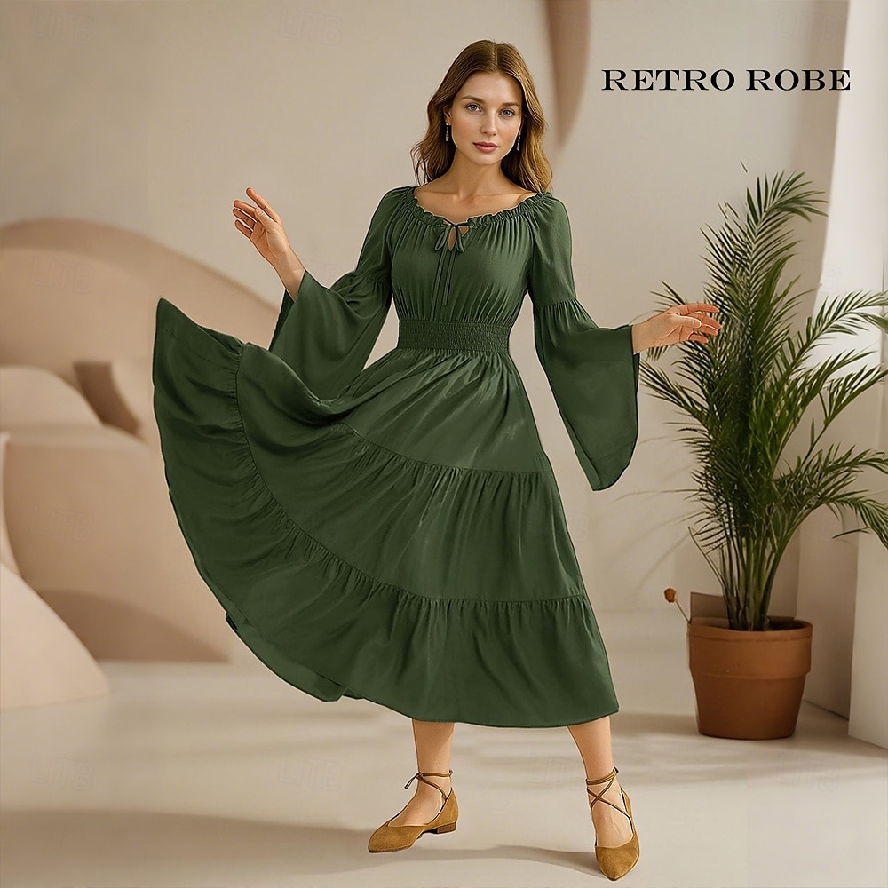 Retrò Vintage Medievale Rinascimento Midi Vestito Manica a Campana Vichingo Cavaliere Celtico Elfico Senza spalline Ispirato alla Reggenza Costume Per donna Celtico Fantasia Halloween Carnevale del 2025 a $41.99 –P1