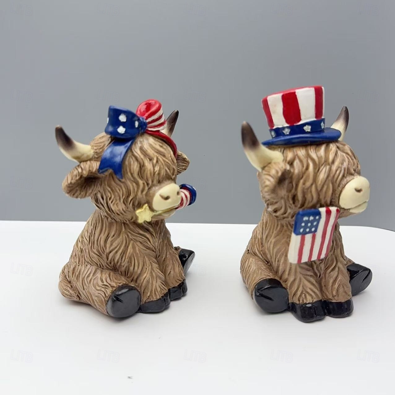 Décorations du 4 juillet, yaks patriotiques des Highlands pour la décoration intérieure, statue de jardin américaine, décorations de jardin extérieures, figurine de yak des Highlands étoiles et de 2025 ? $18.49 –P2