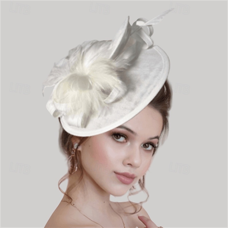 Coiffe Lin Chapeau Fedora Mariage Soirée Fête du thé Course de Chevaux Cocktail ancien Mignon Simple Avec Plume Casque Couvre-chef de 2025 ? $43.99 –P2