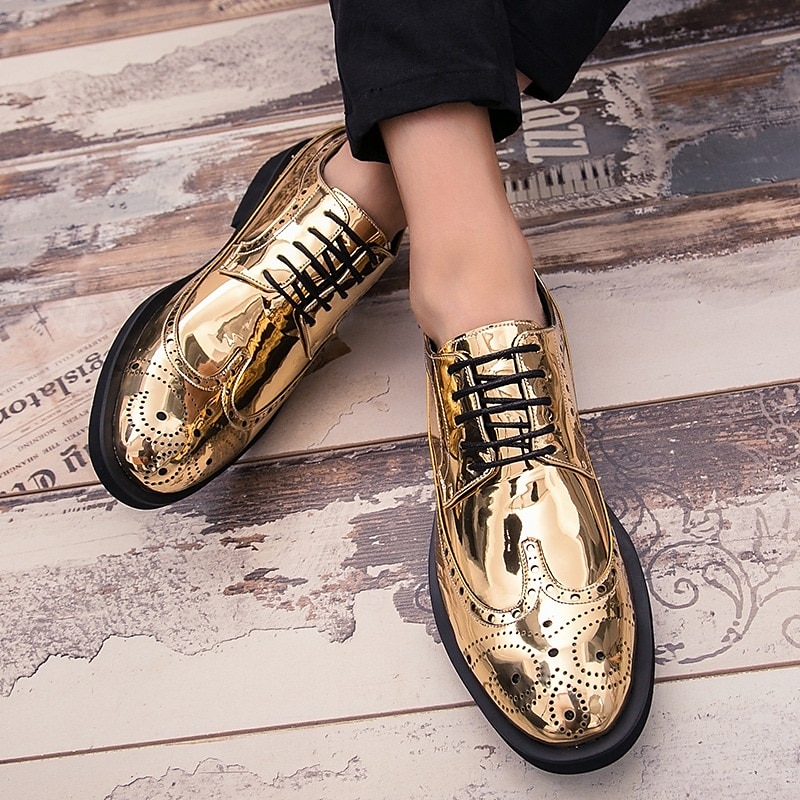 Férfi Félcipők Derby cipő Formális cipők Bullock cipő Szárnyvégű cipő Klasszikus Brit Napi Buli és este PU Ezüst Fekete Arany Ősz 2025 - $46.99 –P1