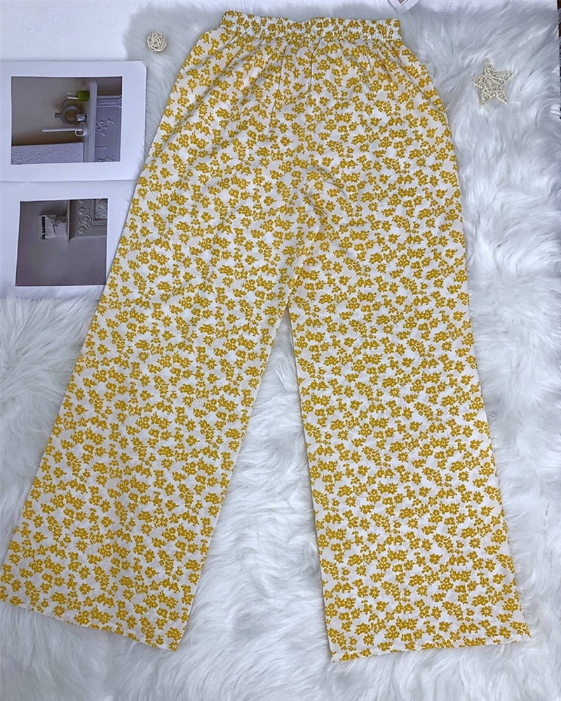 Pentru femei Picior Larg Pantaloni Vacanță Modă Lungime totală Talie medie Flori Talie elastică Respirabil Comfortabil Micro-elastic Stradă Purtare Zilnică Ieșire Negru Alb Galben Trifoi Vară Fit 2025 - $19.99 –P14