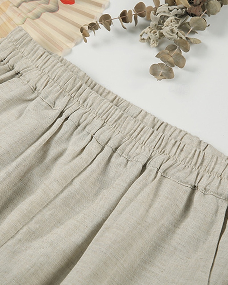 Per donna Gamba larga Pantaloni in cotone e lino Pantaloni Vacanza Moda Lunghezza alla caviglia Misura del girovita medio Semplice Elastico in vita Traspirante Confortevole Micro-elastico Streetwear del 2025 a $47.99 –P7