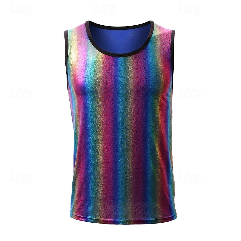 Retro Vintage 1980er Tanktop Unterhemd Disco Lack-Latex glänzend Metallisch Regenbogen Herren Halloween Karneval Pride Parade Pride-Monat Erwachsene Weste Ganzjahres 2025 - $18.99 –P1