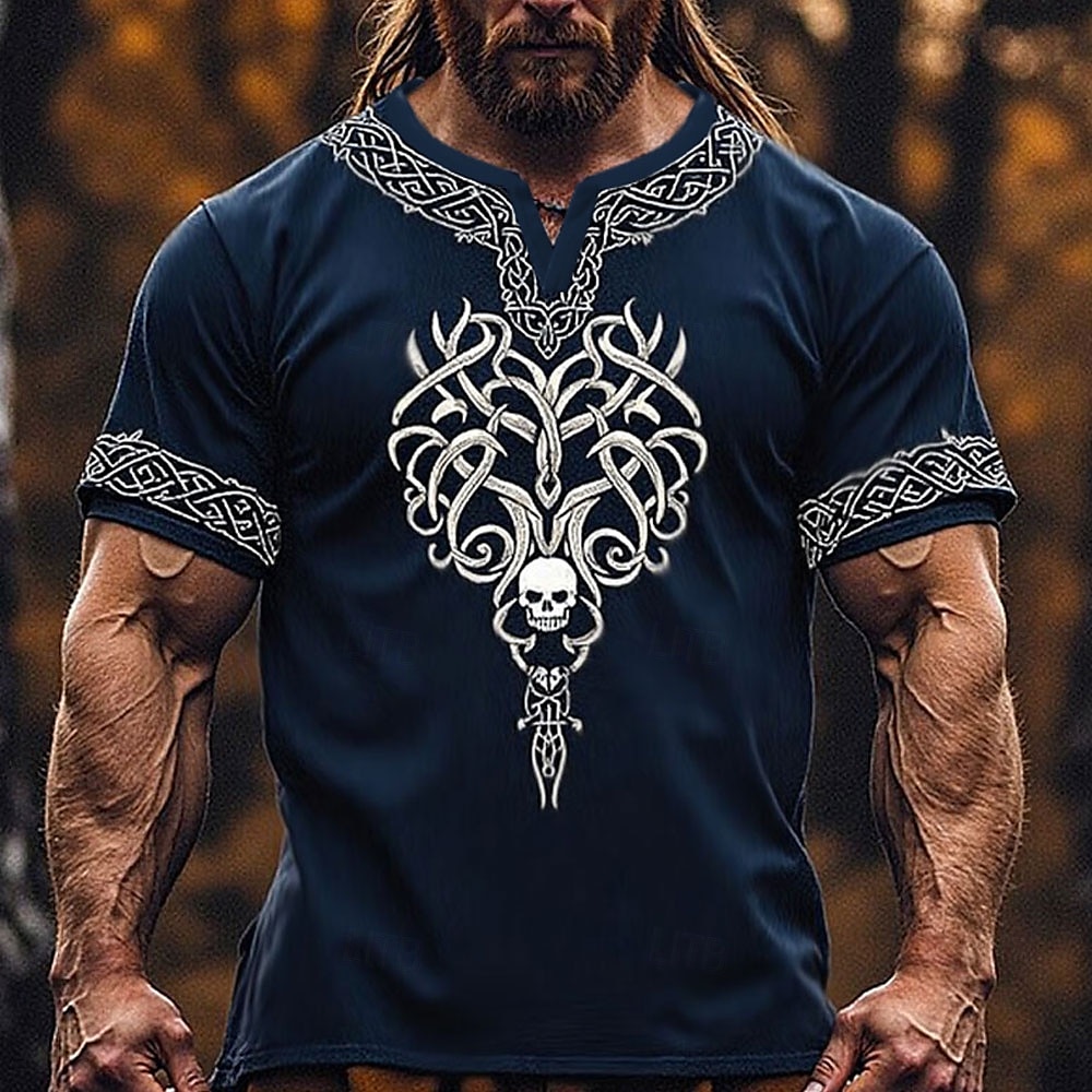 Férfi Koponya Viking Ing Tee Top Rövid ujjú póló 3D nyomtatás V-alakú Ing Törzsi Utca Hétköznapi Napi Medence Nyár Tavasz Ruházat S M L XL XXL XXXL 2025 - $17.99 –P1