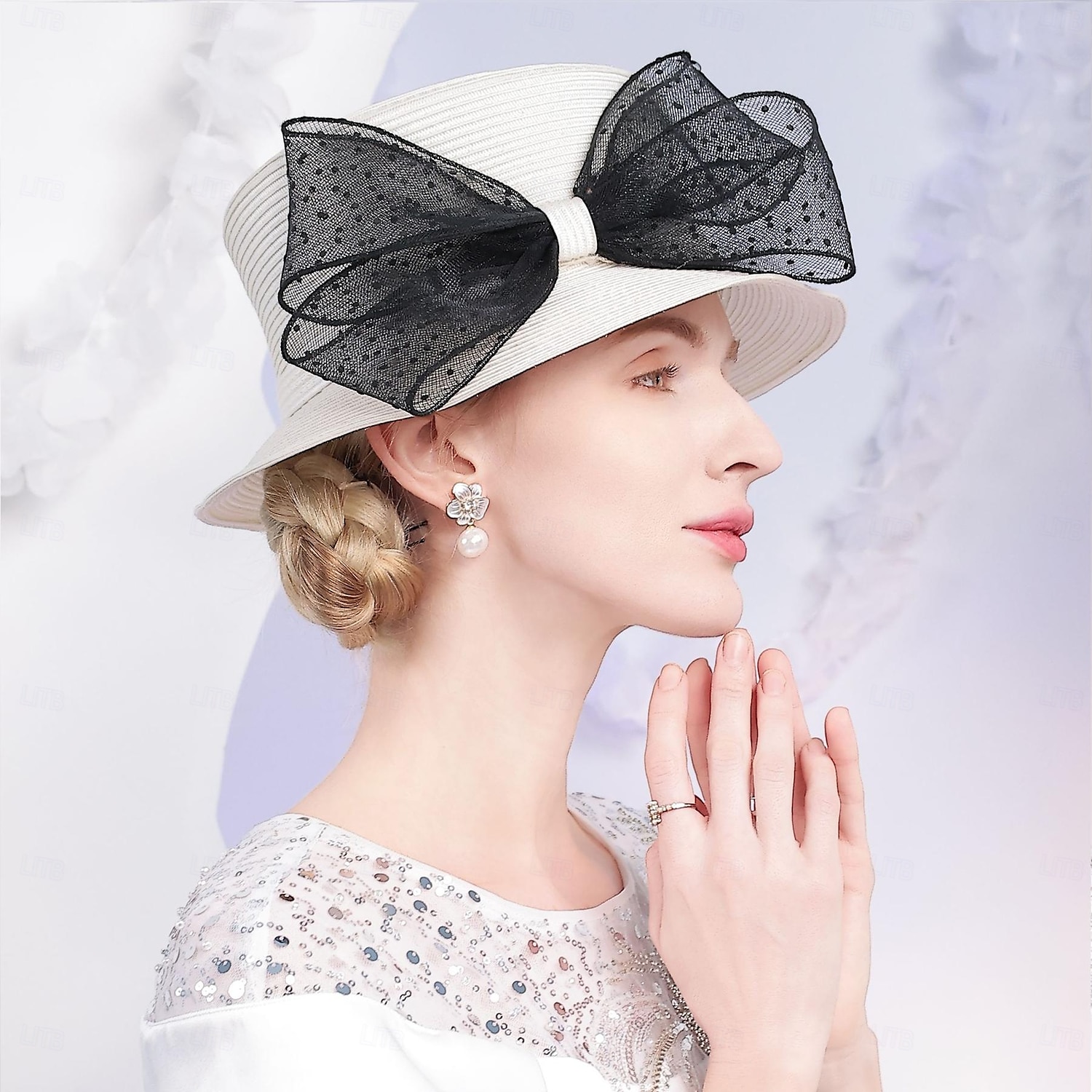 cappelli cappello a bombetta in fibra / cappello a cloche cappello da pescatore cappello di paglia matrimonio festa del tè elegante matrimonio con fiocco copricapo copricapo del 2025 a $41.99 –P9
