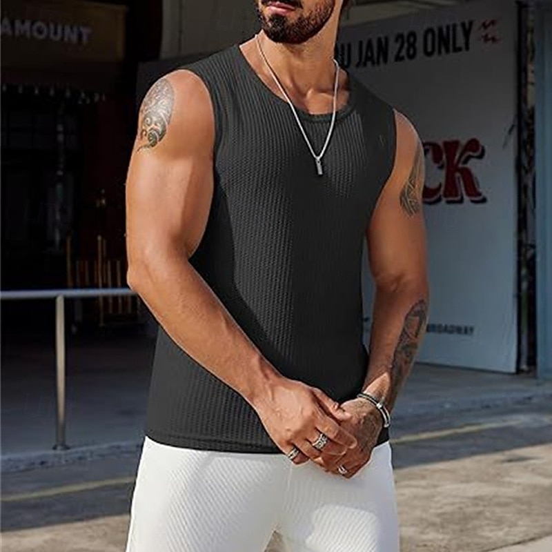 Herre Vest topp Underskjorte Ermeløs skjorte Ermeløs Crew-hals Sommer عادي Mote Designer Feriereise Gate Ut på byen Svart Hvit Navyblå Topp T-skjorte for menn 2025 - $14.99 –P6