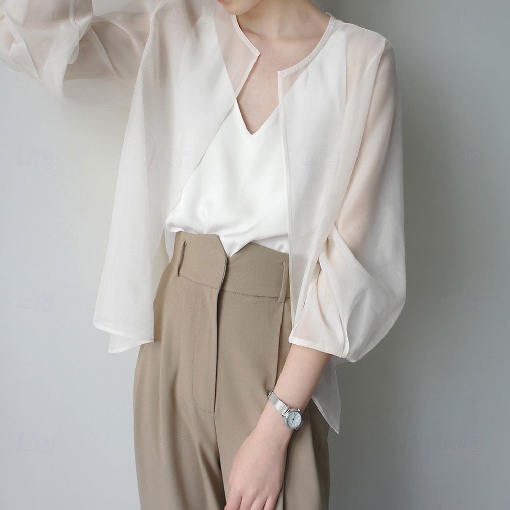 Sjal til kvinner Elegant Solbeskyttelse Langermet Organza Bryllup Wrap Med Ren Farge Til Bryllup Sommer 2025 - $25.99 –P6