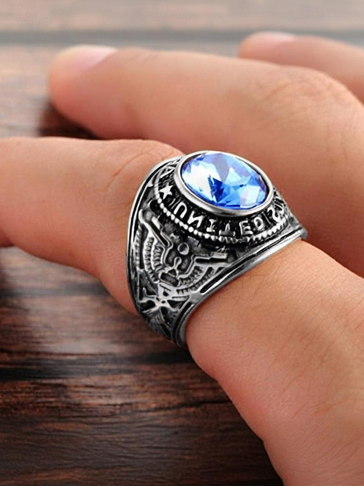 Men's Vintage Army Ring with Emerald Green Gemstone – Antique Silver Military Style Statement Ring for Veterans and Collectors 2025 - $11.99 –P4