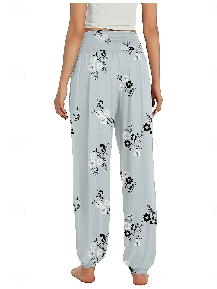 Dame Lin-inspirerte bukser Bred Bukseben Bukser Etnisk stil Fritid Bohem Full lengde Høy Midje Blomstret Blad Tropisk Lomme Elastisk midje Printer Pusteevne Myk Mikroelastisk utendørs Yoga- og 2025 - $21.99 –P8