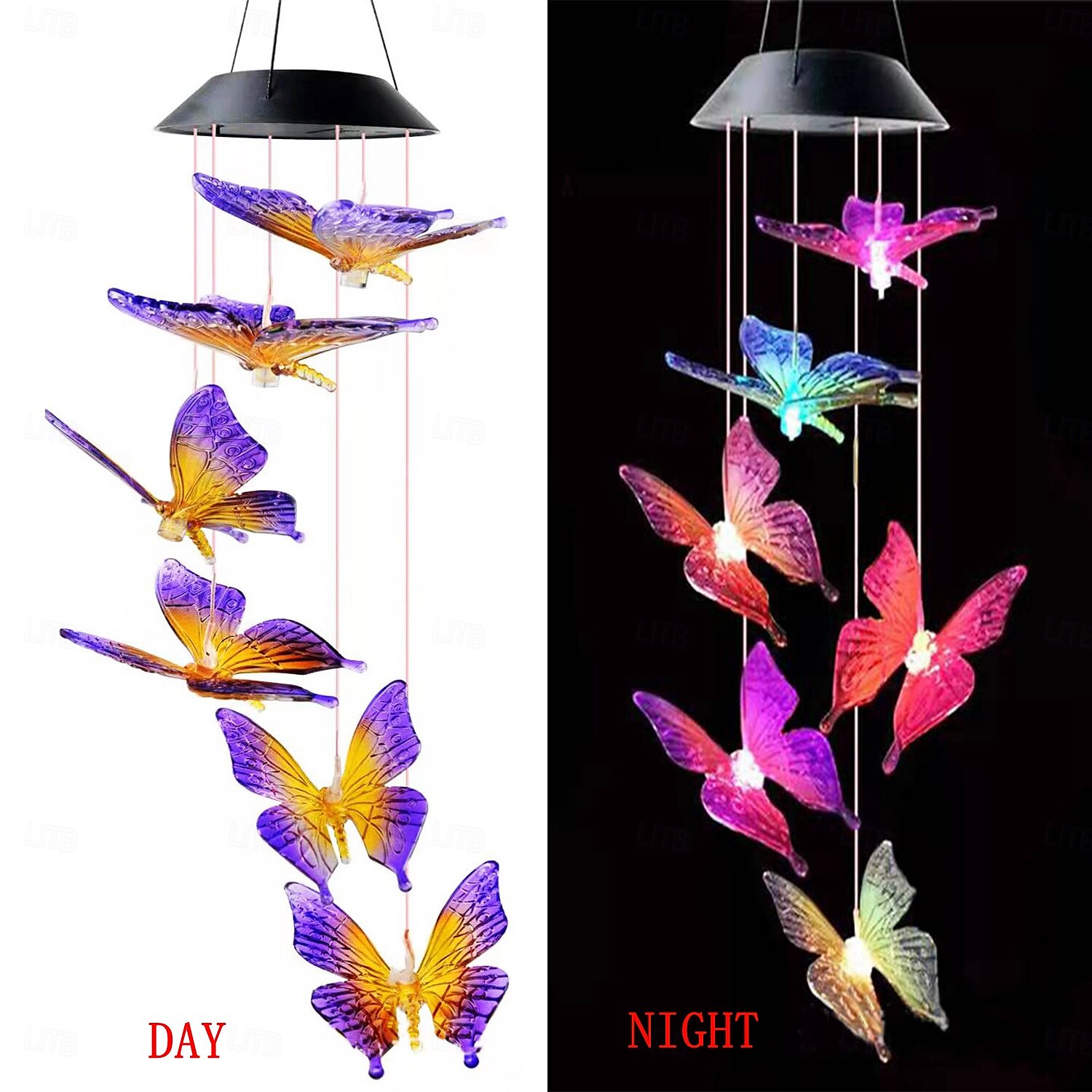 1 luz solar de carillón de viento con forma de mariposa para exteriores, ideal para patio, jardín, terraza, balcón, paisaje, decoración de ambiente. 2025 - $8.49 –P2