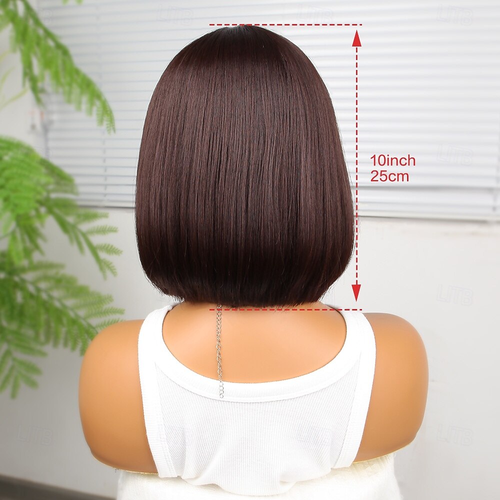 Pruik van synthetisch kant Recht Stijl 10 inch(es) Donkerbruin Middelste stuk 4x13 Sluiting Pruik Dames Pruik Donker bruin / licht bruin 2025 - $60.99 –P6