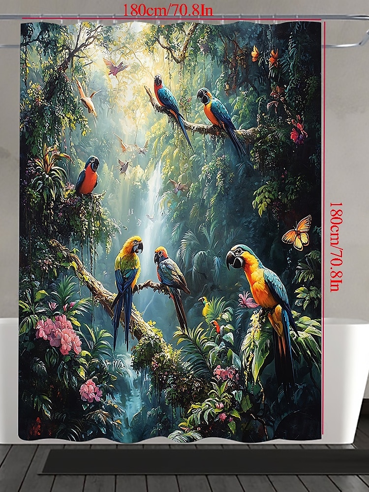 Κουρτίνα Ντους με 12 Γάντζους 180cm*180cm(70"*70") Πλυμένος Πολυεστέρας Μηχανικής Πλύσης Αδιάβροχος Τροπικό Φύλλο Ζώου Σχέδιο Φύλλου 2025 - $18.49 –P15