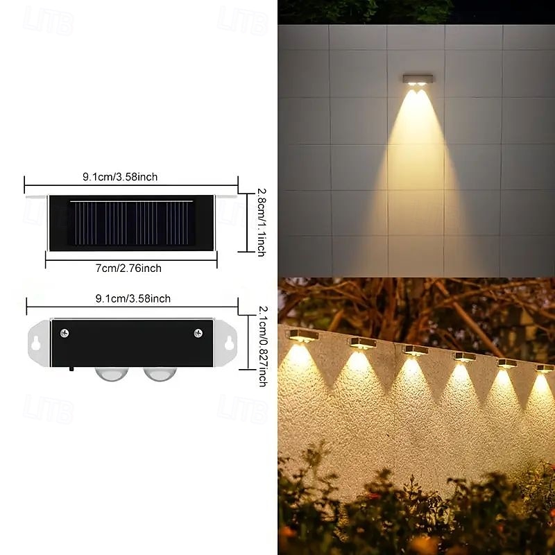 4 stk solcelle LED vegglamper utendørs vanntette solcelle veggvasker lys for bakgård hage gjerde vegg dekk trapper belysning landskap dekorasjon 2025 - $20.99 –P7