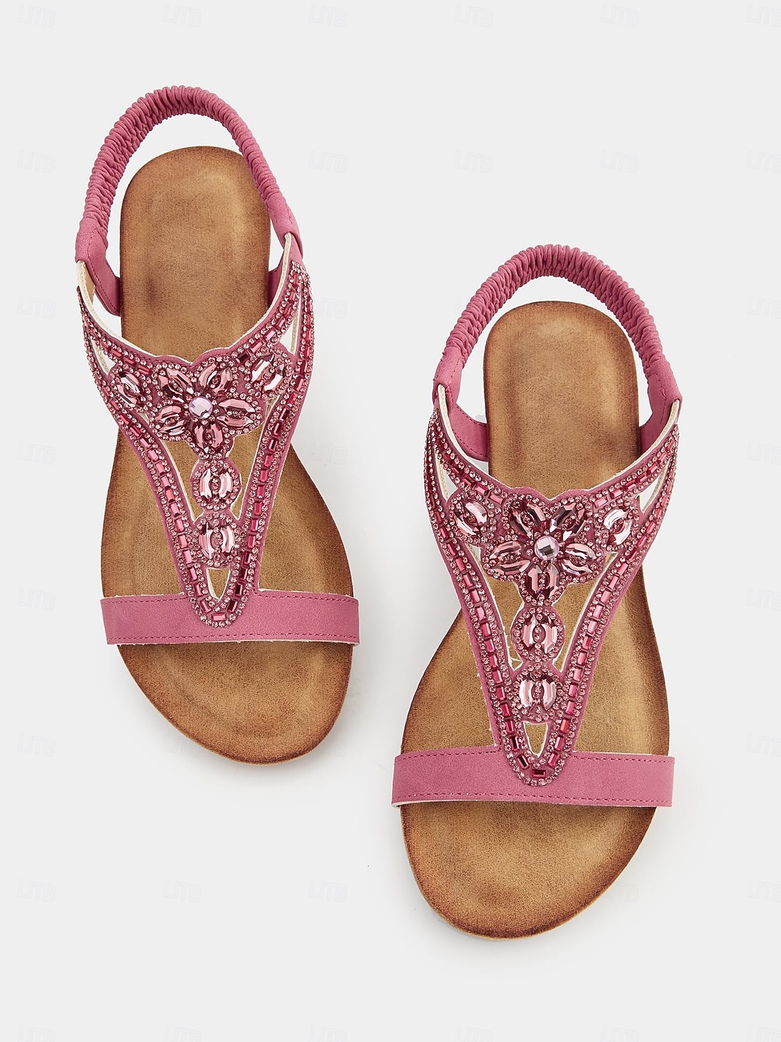 Sandales compensées roses à brides en T pour femmes avec strass – Chaussures d'été élégantes pour les garden-parties et au quotidien de 2026 ? $42.99 –P1