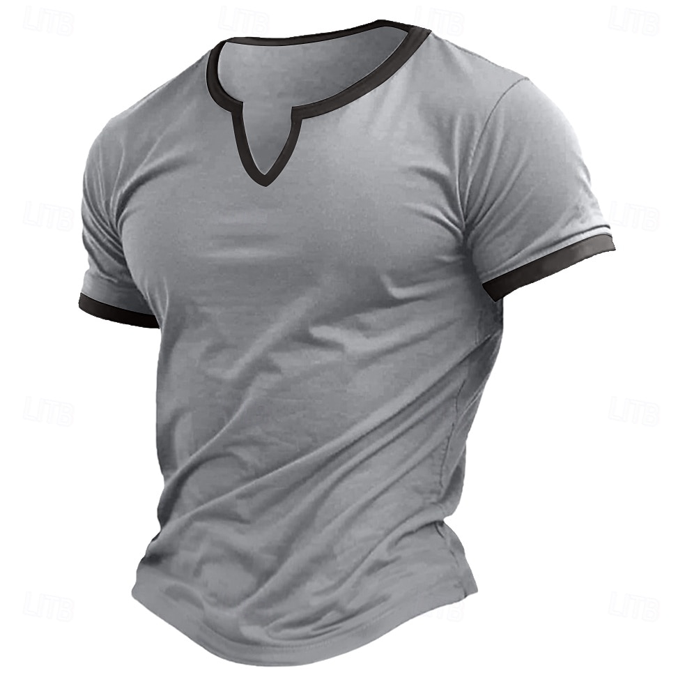 Men's T Shirt Tee Top Short Sleeve Short Sleeves V Neck Notched Summer Color Block Fashion Designer Basic Classic Style Vacation Street Going out White Black Navy Blue Top Tee for Men 2025 - $15.49 –P3