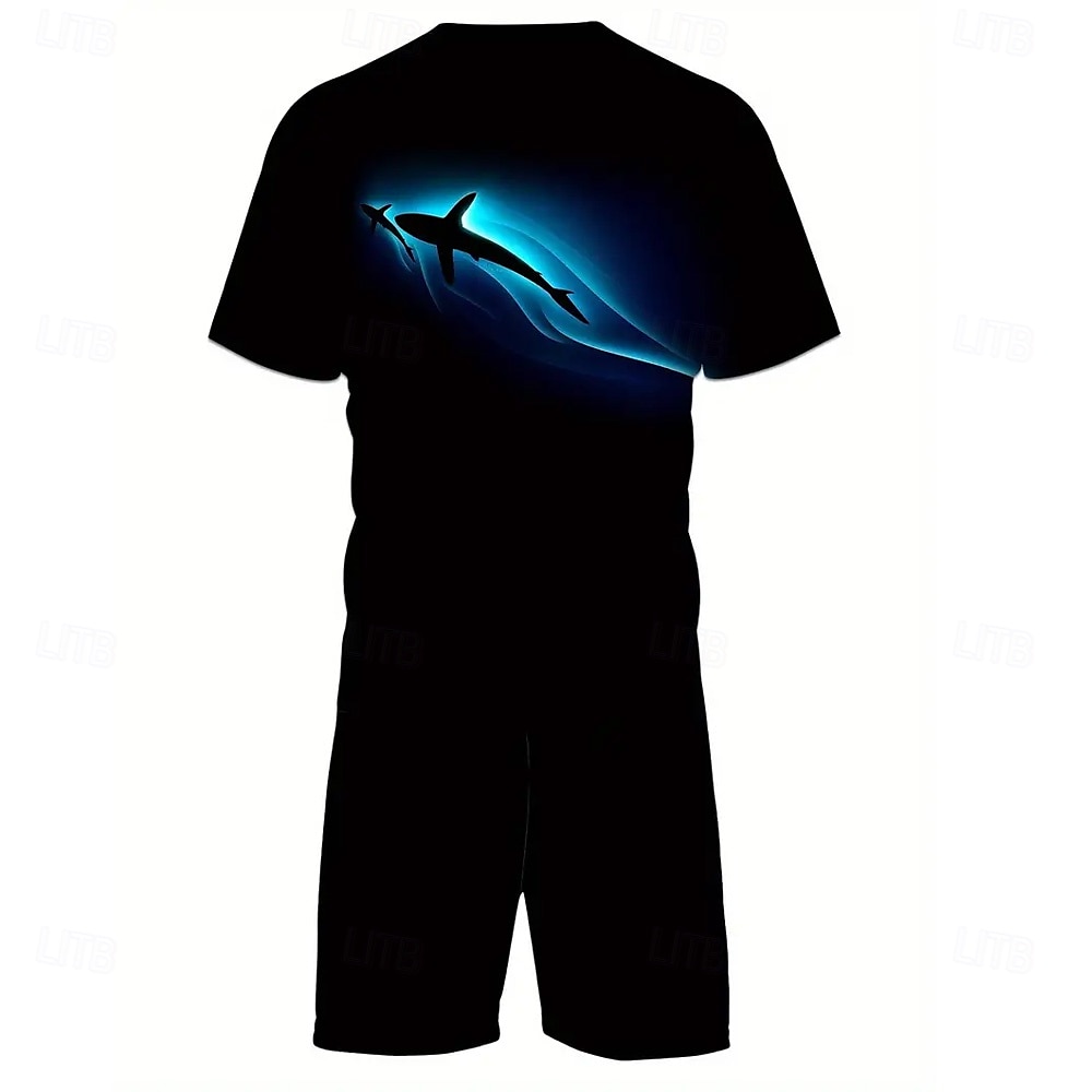 Voor heren Dierenprint 2 stuks T-shirts sets Zomer tops Korte mouw Korte broek Strakke ronde hals Streetwear Sport Casual Urheilu Casual Dagelijks 3D-afdrukken Zomer Zwart 2025 - $23.99 –P2