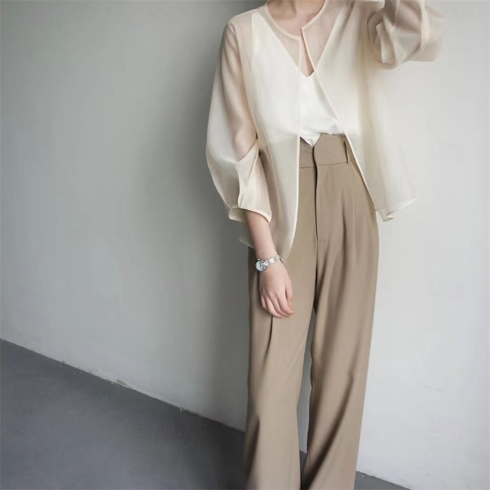 Sjal til kvinner Elegant Solbeskyttelse Langermet Organza Bryllup Wrap Med Ren Farge Til Bryllup Sommer 2025 - $25.99 –P5