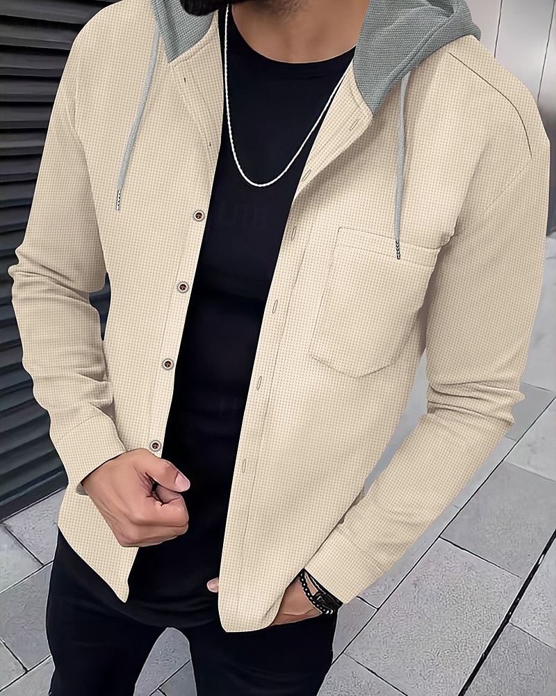 Herren Leichte Jacke Sommerjacke Hemdjacke übergangsjacke Urlaub Täglich Warm Tasche Frühling & Herbst Farbblock Mode Klassisch Mit Kapuze Regulär Schwarz Weiß Königliches Blau Khaki Grau Jacken 2025 - $26.99 –P1