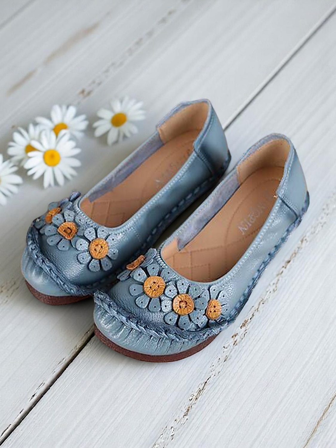 Damen-Ballerinas aus hochwertigem Leder mit Blumen- und Rüschendesign – bequemer Retro-Stil für Frühlingsspaziergänge im Garten, Wochenendbrunch und tägliche Besorgungen 2026 - $54.99 –P1