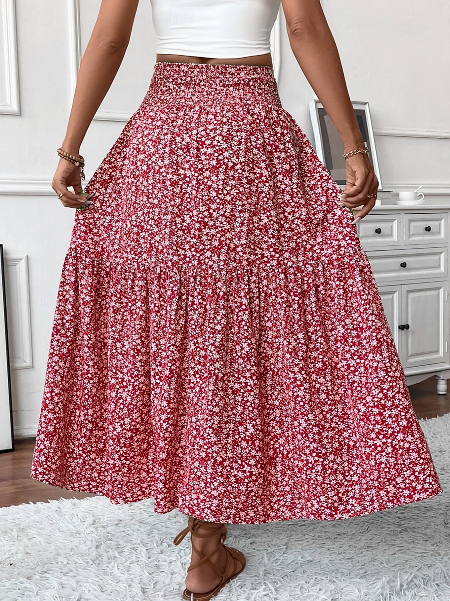 Fustă pentru femei Fustă maxi A Line Modă Casual Fuste cu talie înaltă Floral Print Micro-elastic Stradă Zilnic Negru Galben Roz Verde Vară Poliester 2025 - $25.99 –P6