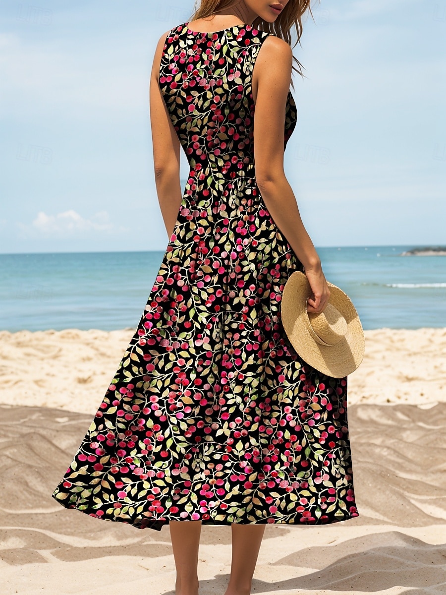 Damen Midikleid Sommerkleid A Linie Kleid Schulterfreies Kleid Elegant Urlaub Lässig Formpassend Blumen Grafik Ärmellos U-Ausschnitt Rundausschnitt Rote Blau Purpur Grün Sommer Frühling 2025 - $35.99 –P2