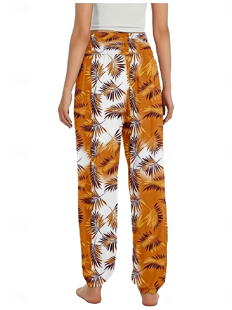 Women's Linen-Inspired Pants Wide Leg Pants Trousers Ethnic Style Casual Boho Full Length High Waist Floral Graphic Pocket Elastic Waist Printing Breathability Soft Micro-elastic Outdoor Yoga Blue 2025 - $21.99 –P11