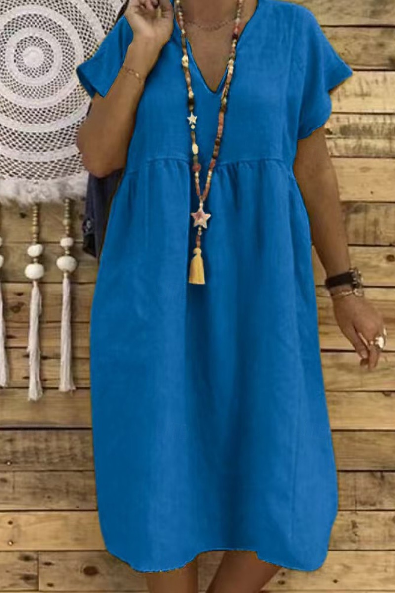 Pentru femei Rochie Mini Rochii inspirate din in Rochie din in bumbac De Bază Clasic Modern Vacanță Zilnic Concediu Fit regulat Simplu Manșon scurt În V Negru Galben Bleumarin Portocaliu Vară 2025 - $26.99 –P4