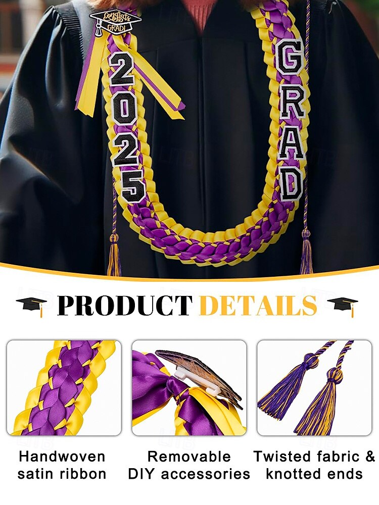 Class of 2025 Graduation Honor Cord 2-Piece Set – Braided purple, gold and black graduation cape with tassel and cap design for high school and college seniors 2025 - $14.99 –P5