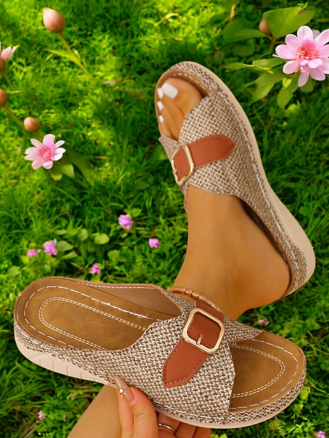 sandálias rasteiras femininas de linho com fivela – chinelos casuais de verão para uso diário confortável ao ar livre de 2025 por $19.99 –P3