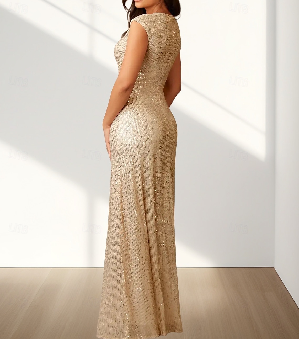 Robes de Mariée Invité Sirène  Trompette Robe Élégante Invité de Mariage Longueur de Sol Sans Manches Col en V Pailletée avec Paillettes de 2025 ? $169.99 –P3