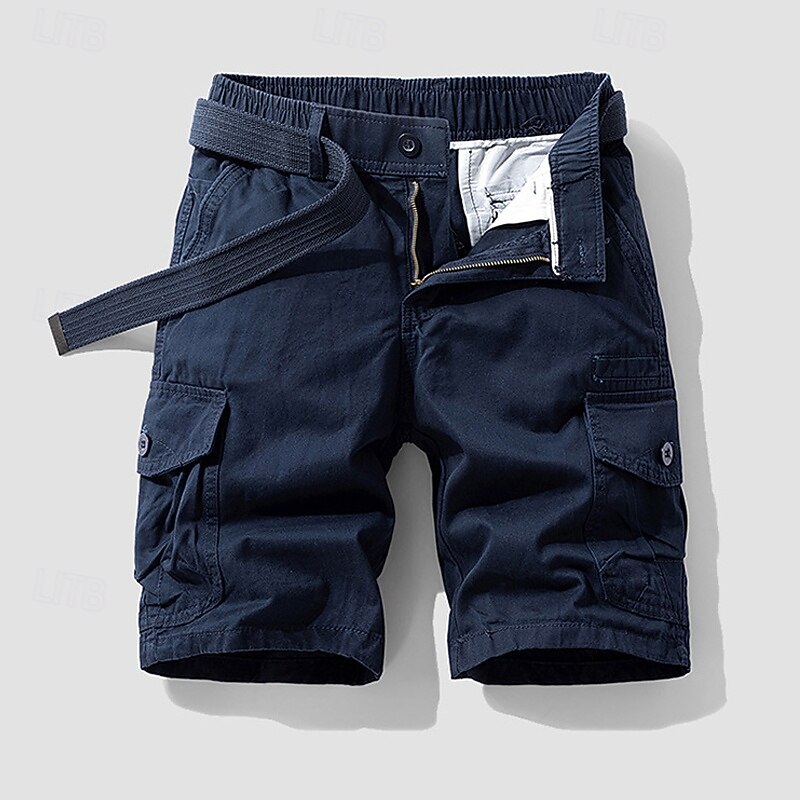 Homens Bermuda Cargo Calção Shorts de verão Cintura elástica Bolso multi Bolso com aba Tecido Conforto Vestível Comprimento do joelho Ao ar livre Esporte Diário Moda Casual Preto Azul de 2025 por $30.99 –P7