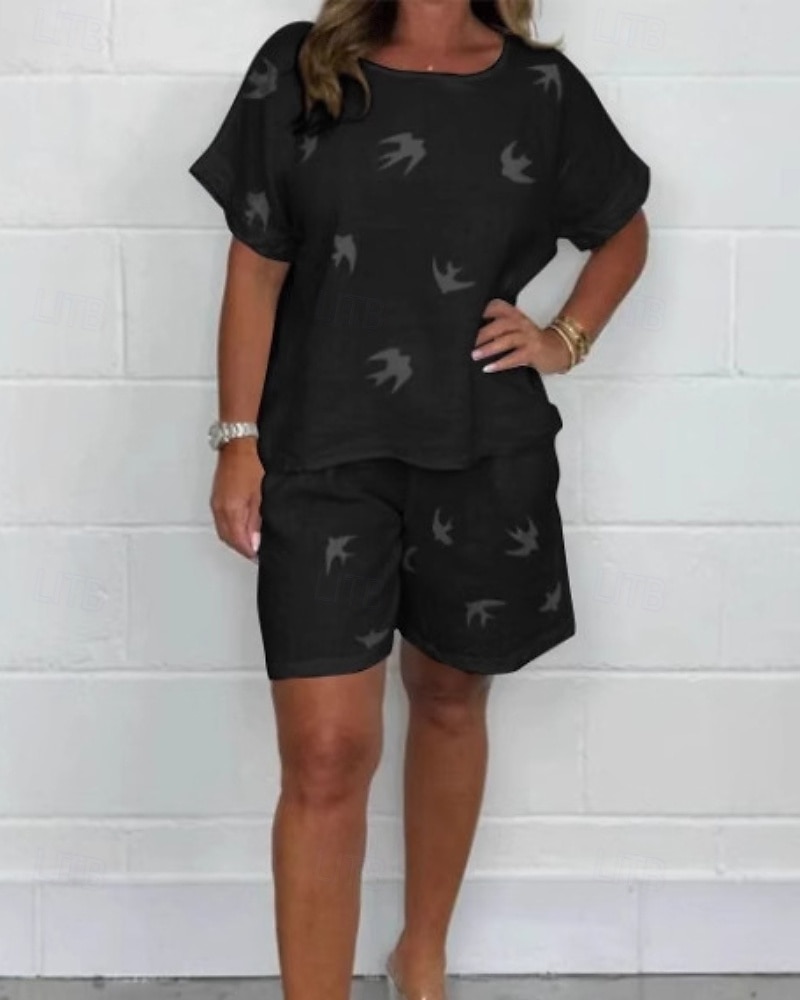 Pentru femei Activ De Bază Seturi de lenjerie de bumbac Seturi de pantaloni scurți Manșon scurt Stil Nautic Geometric Imprimeu Concediu Casul / Zilnic Negru Alb Maro Vară Fit regulat 2025 - $25.99 –P4