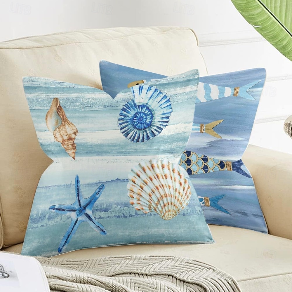 Capa de Almofadas Decorativas de Conchas do Oceano 1PC Capa de Almofada Quadrada Macia para Sofá Cama Sala de Estar de 2025 por $12.99 –P9