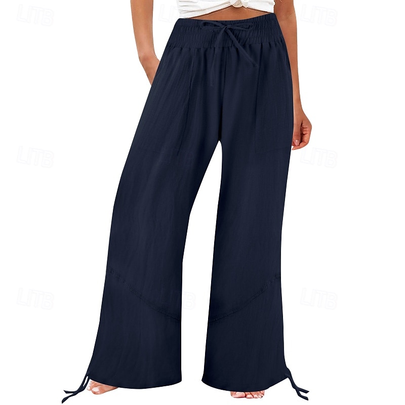Women's Cotton Linen Shorts Linen-Inspired Pants Cotton Linen Pants Fashion Full Length Natural Plain Pocket Elastic Drawstring Design Comfy Outdoor Comfortable Outdoor Street Going out Orange red 2025 - $29.99 –P8