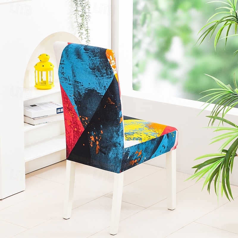 4/6 szt. elastycznych pokrowców na krzesła do jadalni, antypoślizgowych i modnych pokrowców na krzesła do jadalni, prostych geometrycznych nadruków, ochronnych pokrowców na krzesła do wystroju wnętrz, 2025 - $15.49 –P12