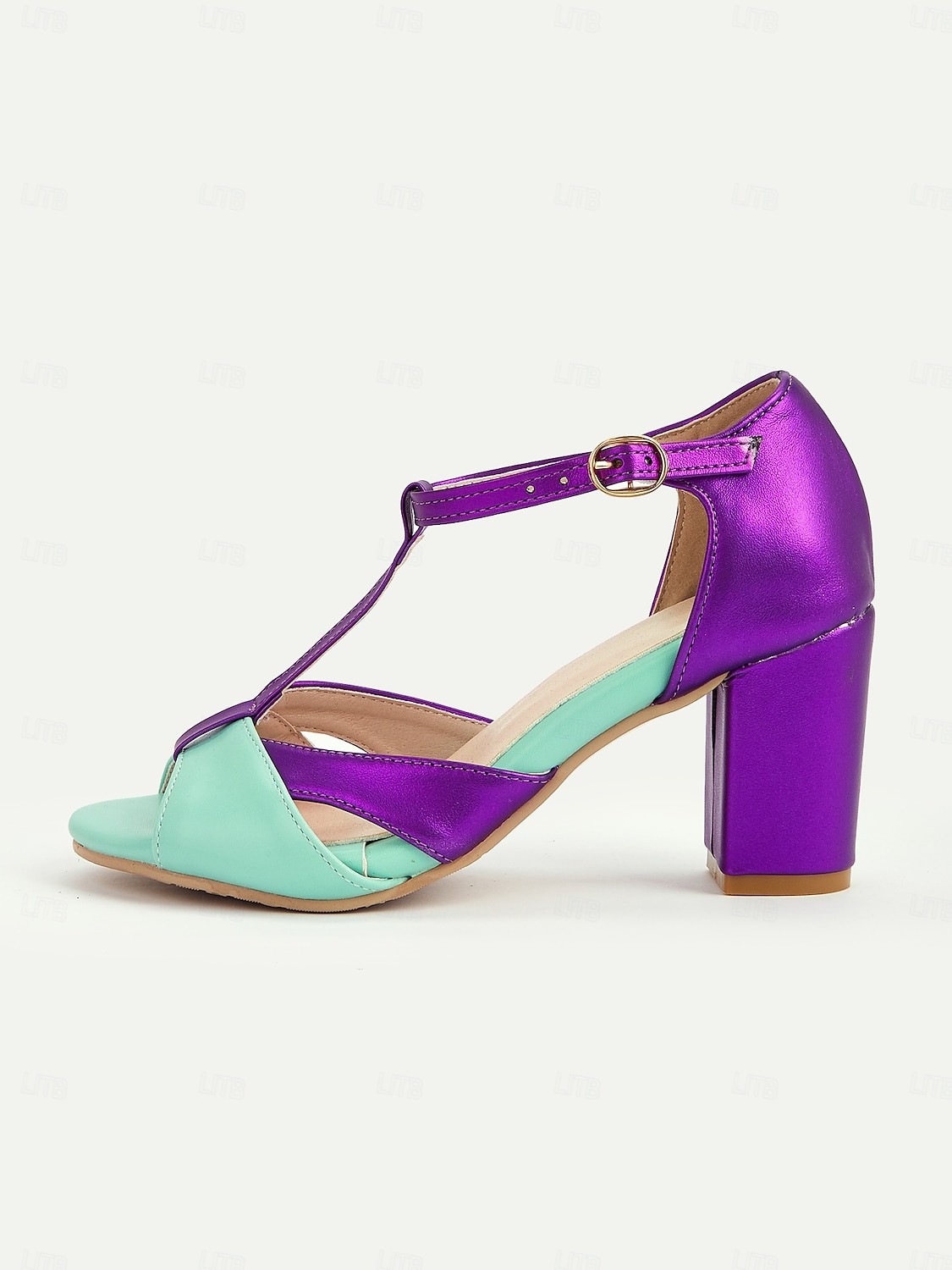 Sandales à talons épais vert menthe et violet pour femmes, avec brides en T – Chaussures habillées de style rétro des années 1950 pour des événements d'été élégants de 2025 ? $42.99 –P3