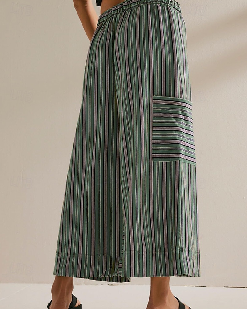 Femmes Slacks Pantalons Streetwear Occasionnel Longueur complète Naturel Rayé Avec Poches Conception à cordon élastique Confortable Extérieur Rue Sortir Rouge orangé Bleu ciel clair Marine fonc de 2025 ? $19.99 –P18