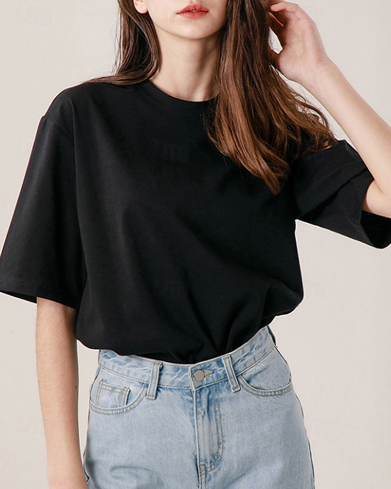 Femmes Chemise en lin Chemisier Uni Occasionnel Manche Courte Col ras du cou Hauts Réguliers Quotidien Fête Sortir Noir Jaune Rose Claire Abricot Été de 2025 ? $30.99 –P13