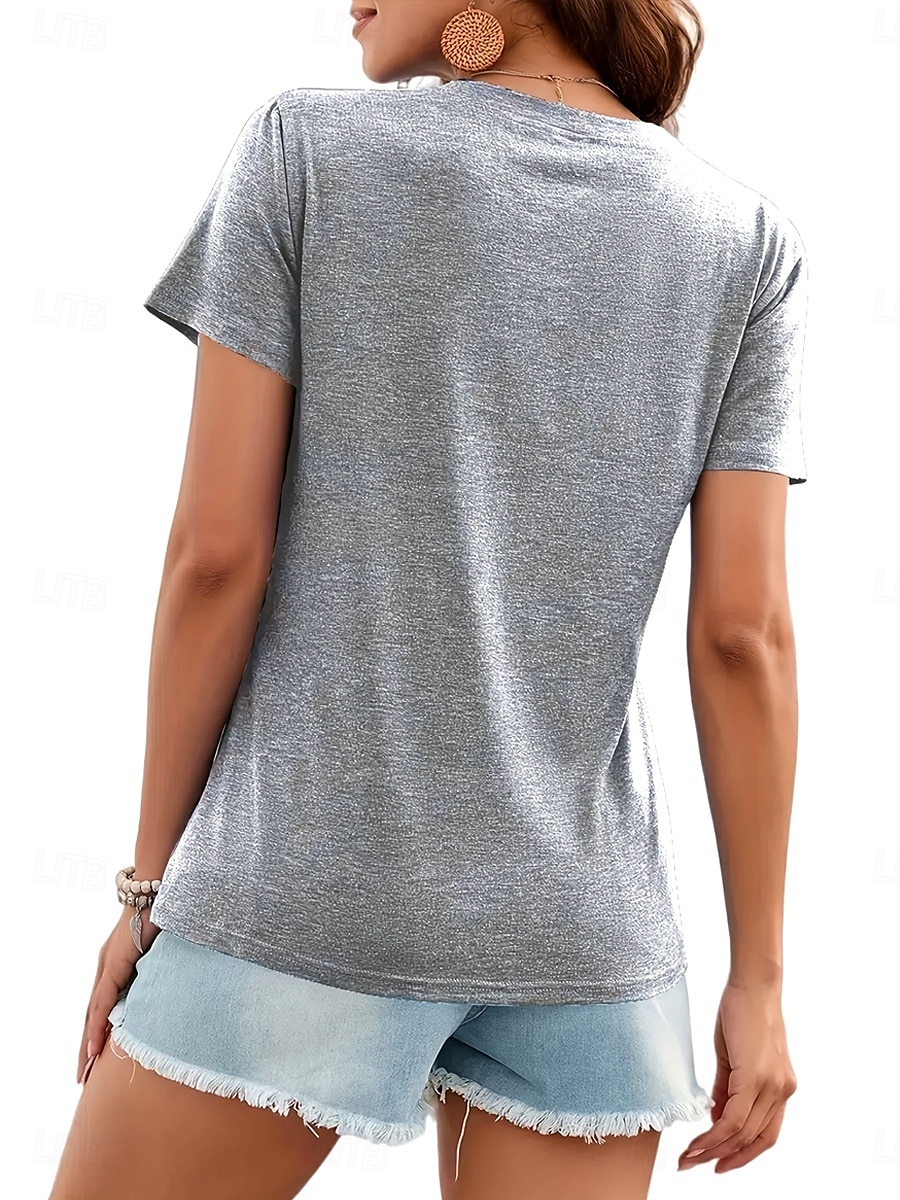 Femmes T-shirt Fleuri Graphique Plantes ancien Élégant Classique Manche Courte Col en V Hauts Réguliers Quotidien Week-end Imprimé Noir Gris Été Printemps de 2025 ? $19.99 –P2