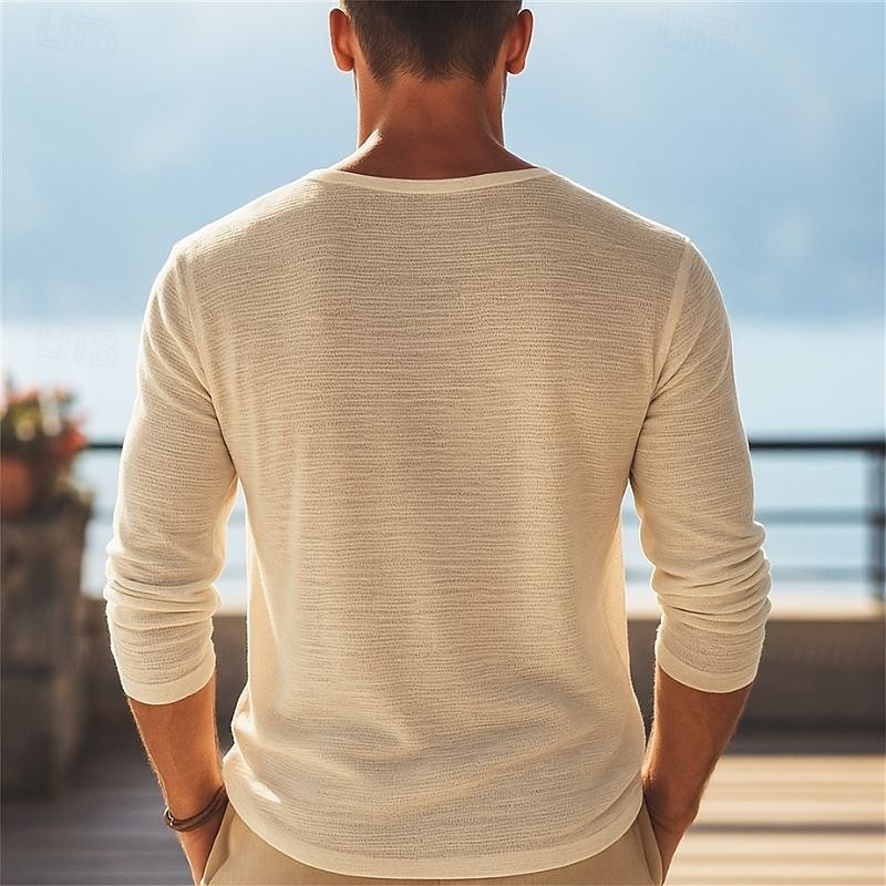 Herren T Shirt T-Shirt Langarmshirt Langarm V Ausschnitt Sommer Frühling Einfach Mode Designer Basic Klassisch Urlaub Straße Ausgehen Beige Top T-Shirt für Herren 2025 - $9.99 –P8