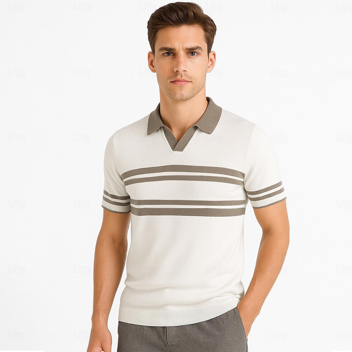 Herre Polo Strikk polo Virksomhet Avslappet V-hals Kortermet Formelt Fargeblokk Original Sommer Alle årstider Svart Hvit Militærgrønn Beige Polo 2025 - $27.99 –P1