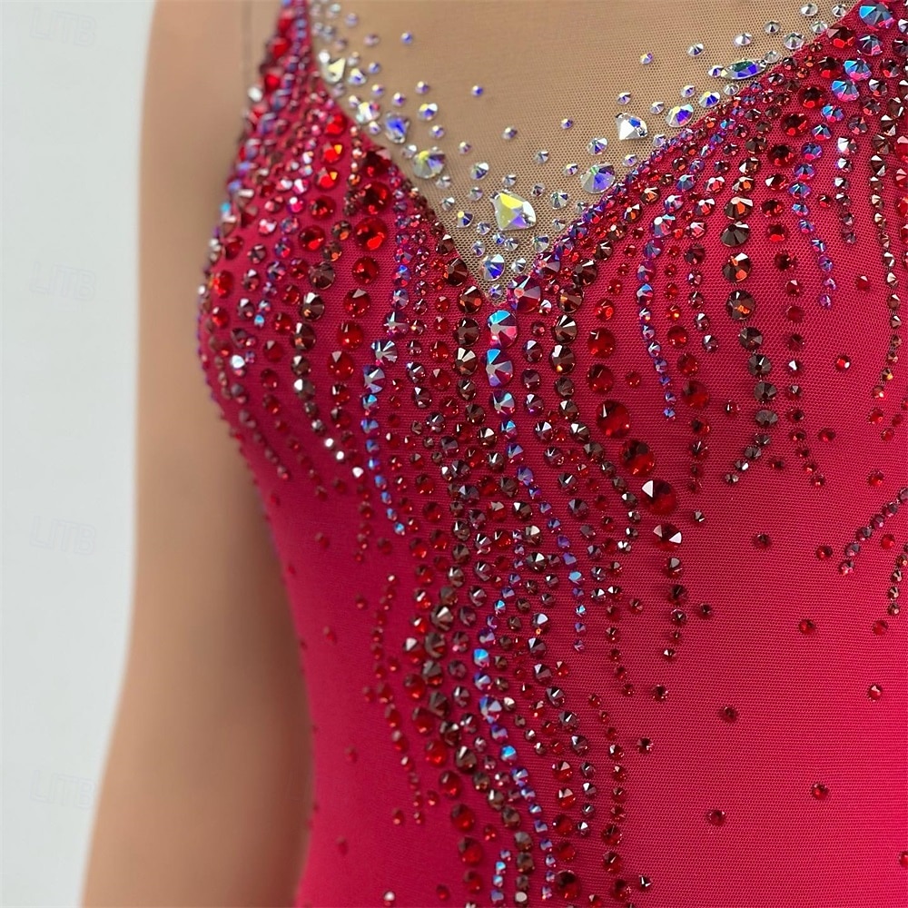 Taitoluistelupuku Naisten Tyttöjen Luistimet Hameet Punainen Tilkkutäkki Epäsymmetrinen helma Silmukka Erittäin elastinen Kouluts Kilpailu Luisteluasu Klassinen Kristalli / Strassi Hihaton Luistelu 2026 - $250.29 –P2