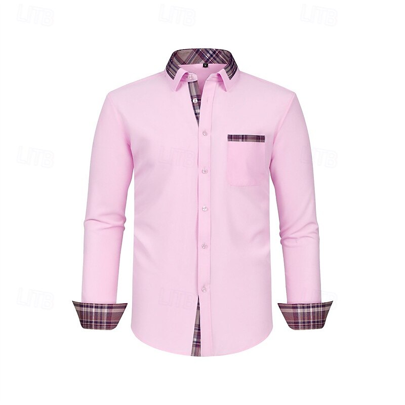 Herren Hemd Kleidhemd Knopfhemd Farbblock Hochzeit Täglich Dunkelgelb Schwarz Weiß Rosa Langarm Umlegekragen Frühling & Herbst Bekleidung Patchwork 2025 - $27.99 –P5
