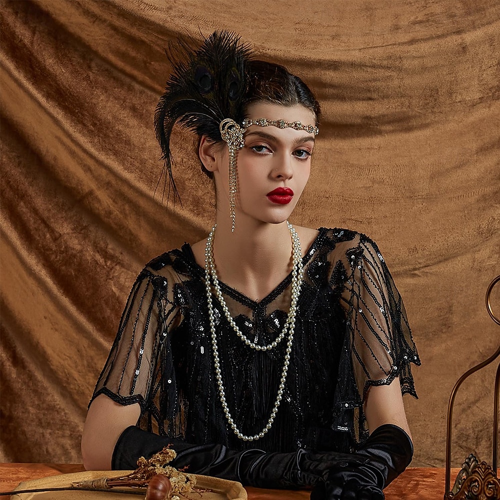 A nagy Gatsby Flapper fejpánt Gyöngyös karkötő Fülbevaló A nagy Gatsby Toll Retro Csillogó glitter Női Farsang Valentin nap Álarcos mulatság Party estélyi viselet Álarcos mulatság Fesztivál Felnőttek 2025 - $17.49 –P4