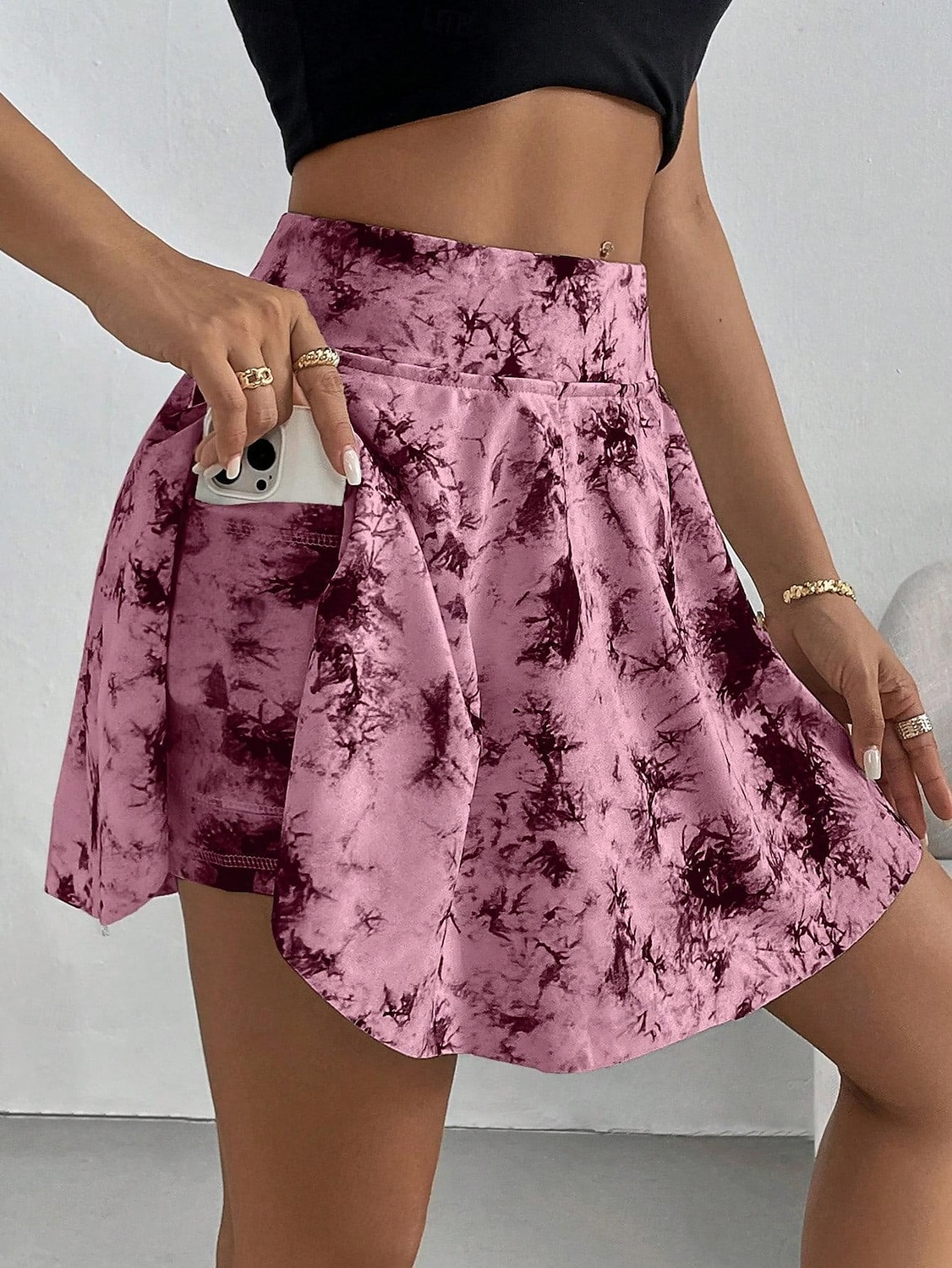 Dámská krátká sukně culottes štíhlá módní ležérní mini vysoký pas sukně grafické tie dye elastické denní bílá růžová šedá léto úplet polyester 2025 - $19.99 –P3