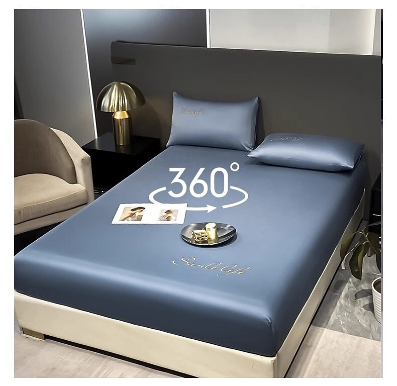 Ensemble de drap en soie glacée drap de lit simple housse de lit d'été trois pièces protection complète du matelas housse de poussière de 2025 ? $31.99 –P1